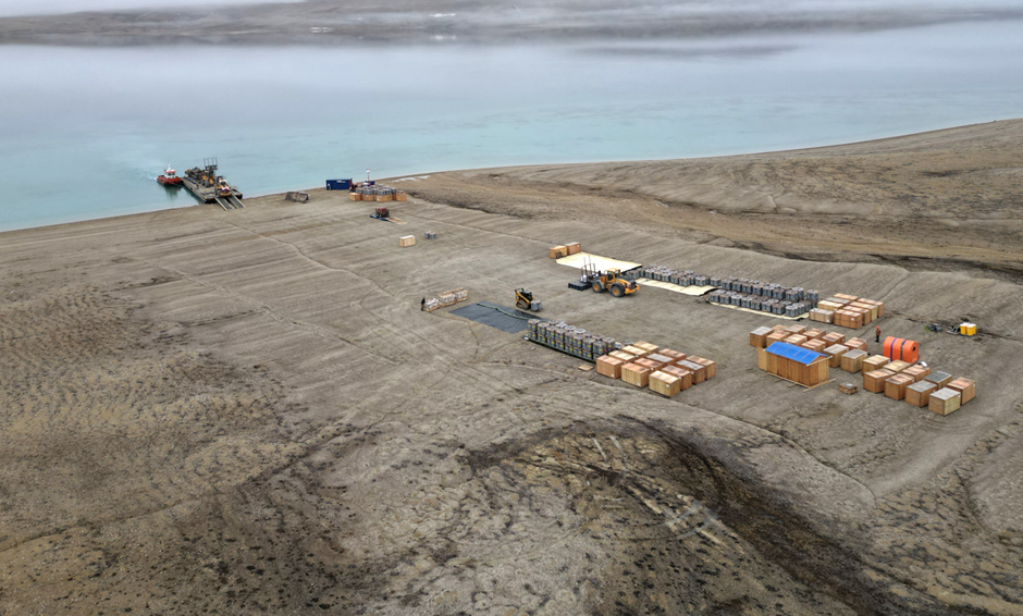 Figure 7: Photo of the Storm Project Marine Loading Area (MLA), on the coast of Aston Bay, Nunavut.  