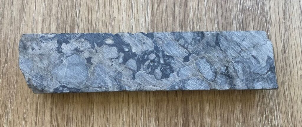 Figure 2: Drill core from STOR1601D from interval 97-101m downhole - average grade 4.16% Cu. The chalcocite is seen as the dark gunmetal grey material within the lighter grey dolomite host rock.
