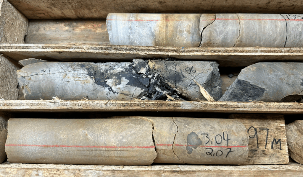 Figure 5: Chalcocite (dark grey) fracture fill in drill hole ST24-02 from approximately 196m downhole.