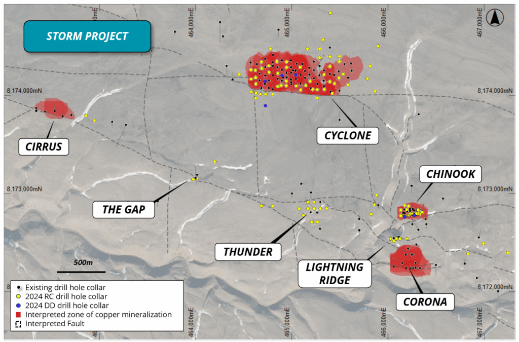 Figure 2: Recent and existing drill hole locations and zones of copper mineralization overlying aerial photography.