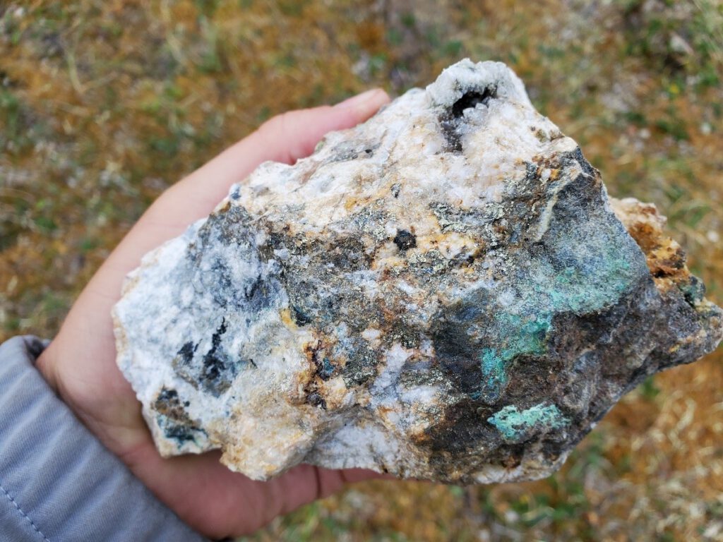 Quartz Vein With Chalcopyrite Malachite Staining From Brecciated Clastic Metasediments